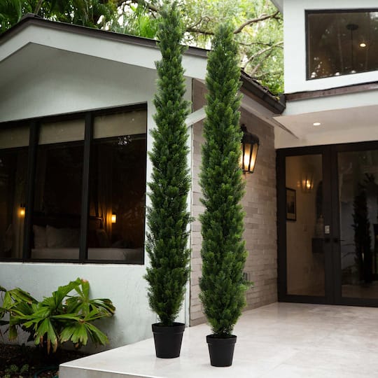 10ft. Potted Green UV Resistant Artificial Cedar Pine Tree